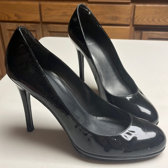 Stuart Weitzman Shoes - Stuart Weitzman Black Leather Patent Platform Heels Platswoon Pumps
